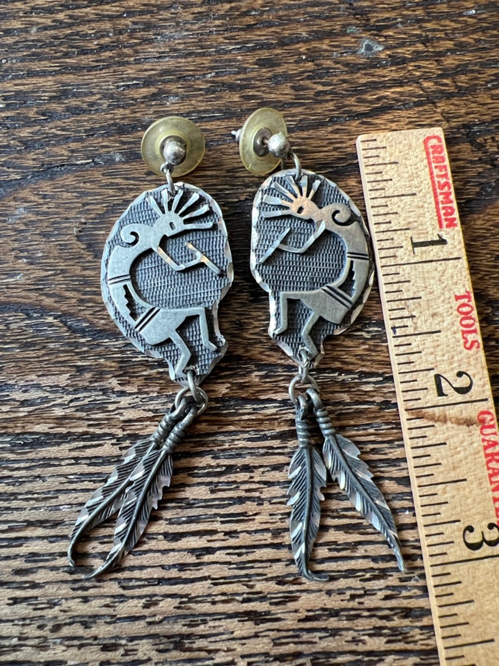 Native American sterling silver Kokopelli dangle earrings